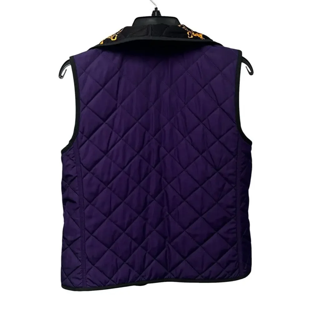 Lauren Ralph Lauren Black Purple Equine Reversible Quilted Zip Up Vest Small